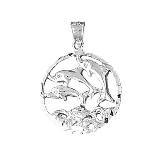 Sterling Silver Dolphins Jumping Through Hoop Pendant