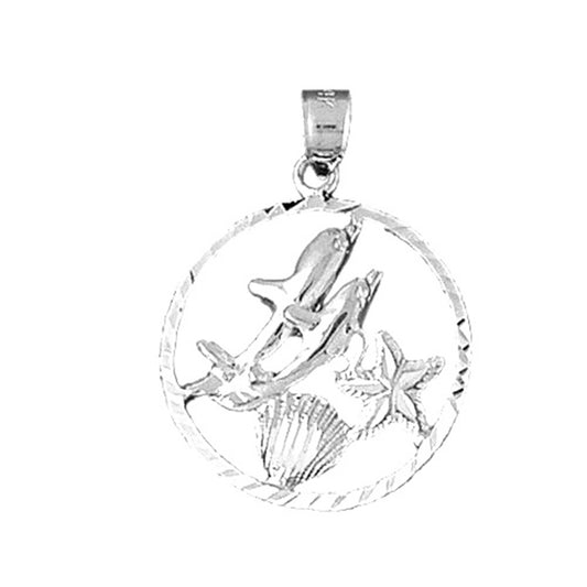 Sterling Silver Dolphins Jumping Through Hoop Pendant