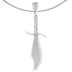 Sterling Silver 3D Sword Pendant (Rhodium or Yellow Gold-plated)