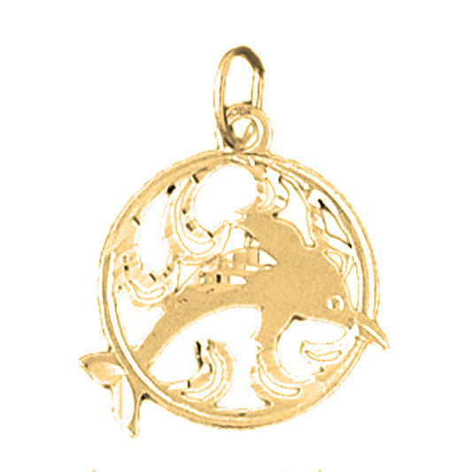 Yellow Gold-plated Silver Dolphins Jumping Through Hoop Pendant