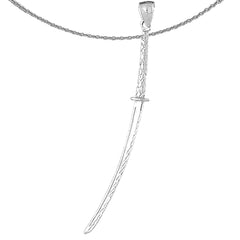 Sterling Silver 3D Ninja Sword Pendant (Rhodium or Yellow Gold-plated)