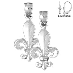 Sterling Silver 21mm Fleur de Lis Earrings (White or Yellow Gold Plated)