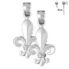 Sterling Silver 21mm Fleur de Lis Earrings (White or Yellow Gold Plated)