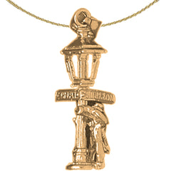 Sterling Silver Bourbon And Conti, St. New Orleans Pendant (Rhodium or Yellow Gold-plated)