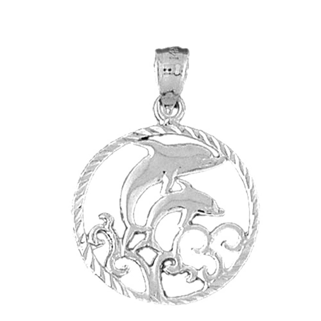 Sterling Silver Dolphins Jumping Through Hoop Pendant