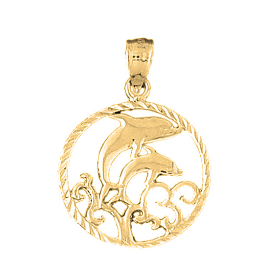 Yellow Gold-plated Silver Dolphins Jumping Through Hoop Pendant