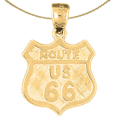 Sterling Silver U.S. Route 66 Pendant (Rhodium or Yellow Gold-plated)