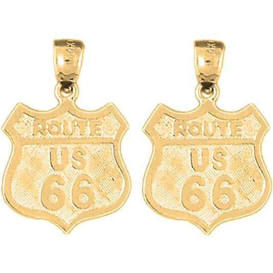 Yellow Gold-plated Silver 23mm U.S. Route 66 Earrings
