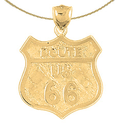 Sterling Silver U.S. Route 66 Pendant (Rhodium or Yellow Gold-plated)