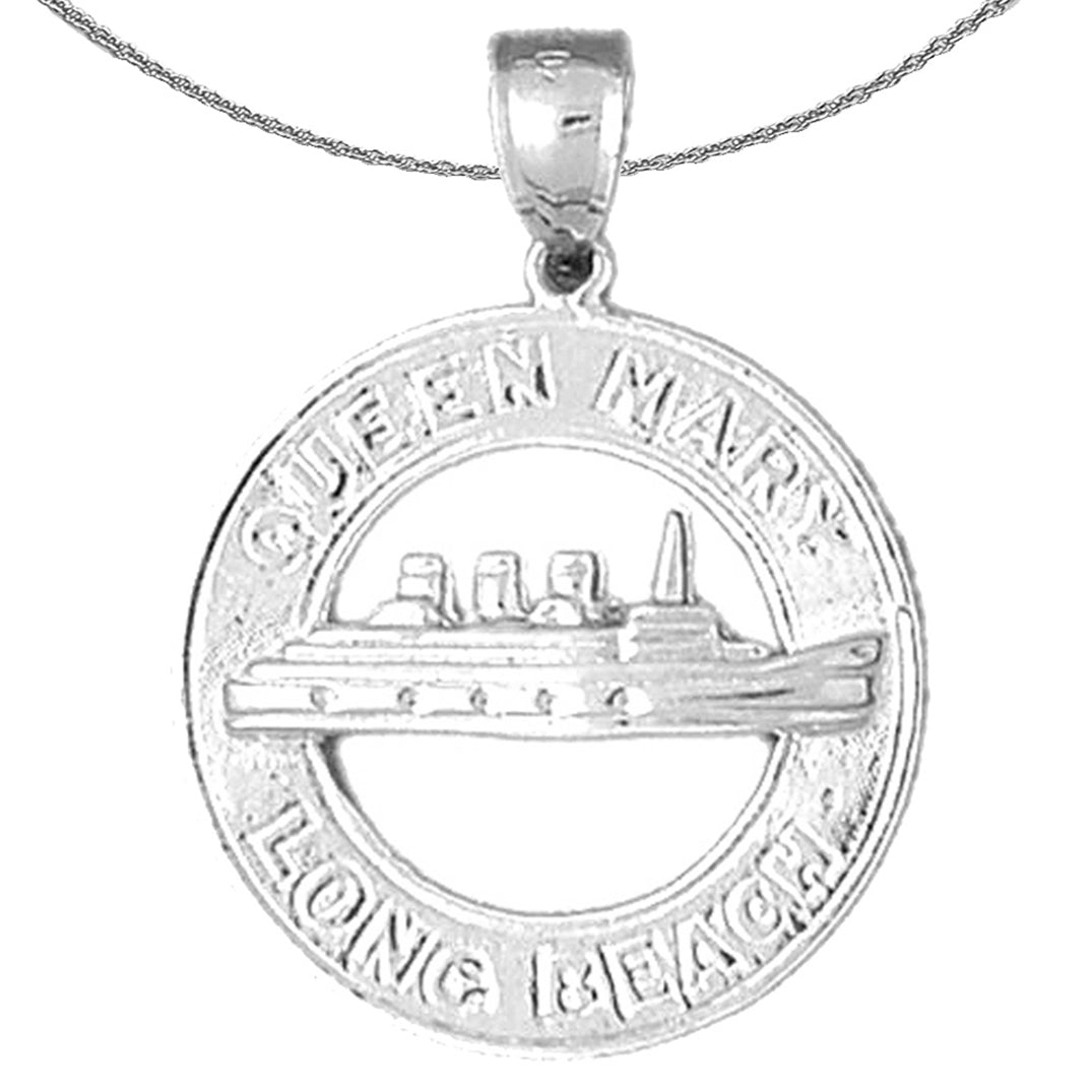 Sterling Silver Queen Mary, Long Beach Pendant (Rhodium or Yellow Gold-plated)