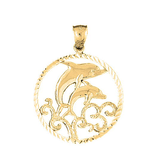 Yellow Gold-plated Silver Dolphins Jumping Through Hoop Pendant