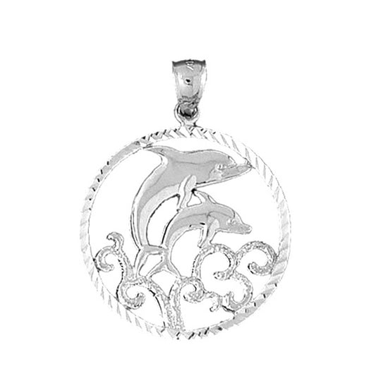 Sterling Silver Dolphins Jumping Through Hoop Pendant