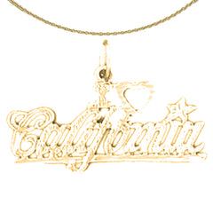 Sterling Silver I Love California Pendant (Rhodium or Yellow Gold-plated)