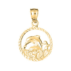 Yellow Gold-plated Silver Dolphins Jumping Through Hoop Pendant