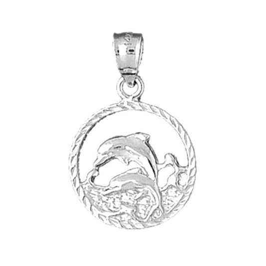 Sterling Silver Dolphins Jumping Through Hoop Pendant