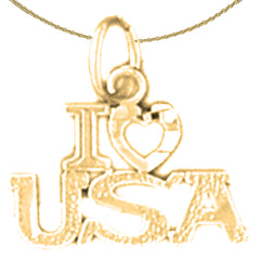 Sterling Silver I Love Usa Pendant (Rhodium or Yellow Gold-plated)