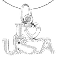Sterling Silver I Love Usa Pendant (Rhodium or Yellow Gold-plated)