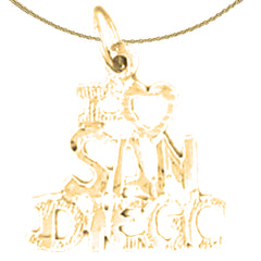 Sterling Silver I Love San Diego Pendant (Rhodium or Yellow Gold-plated)