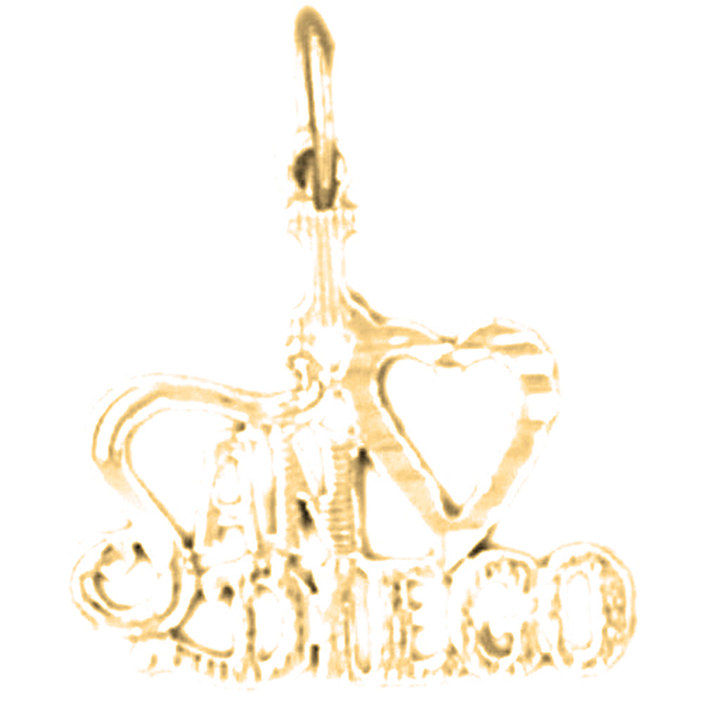Yellow Gold-plated Silver I Love San Diego Pendant