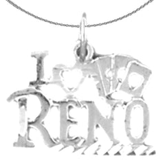 Sterling Silver I Love Reno Pendant (Rhodium or Yellow Gold-plated)
