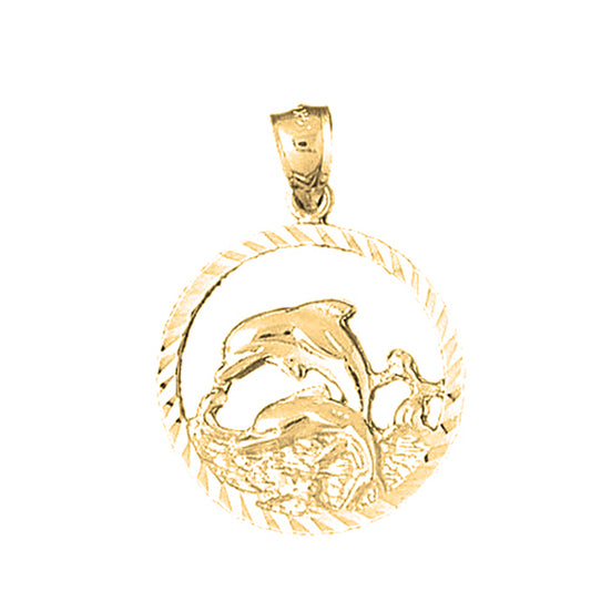 Yellow Gold-plated Silver Dolphins Jumping Through Hoop Pendant