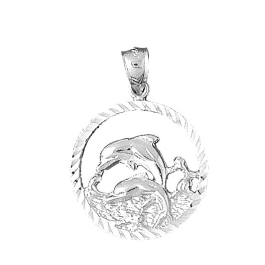 Sterling Silver Dolphins Jumping Through Hoop Pendant