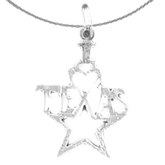 Sterling Silver I Love Texas Pendant (Rhodium or Yellow Gold-plated)