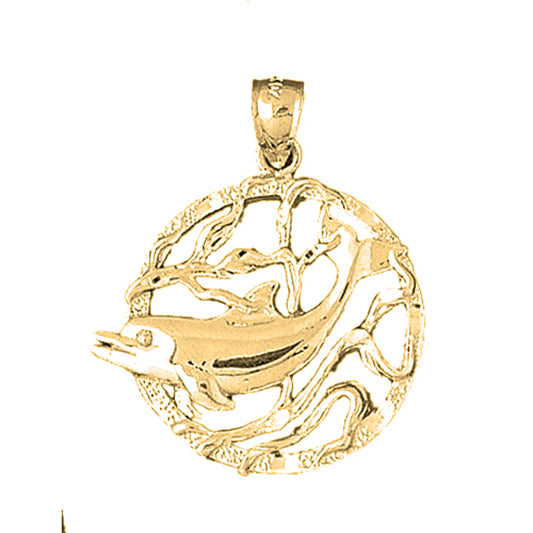 Yellow Gold-plated Silver Dolphins Jumping Through Hoop Pendant