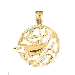 Yellow Gold-plated Silver Dolphins Jumping Through Hoop Pendant