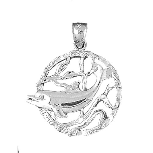 Sterling Silver Dolphins Jumping Through Hoop Pendant