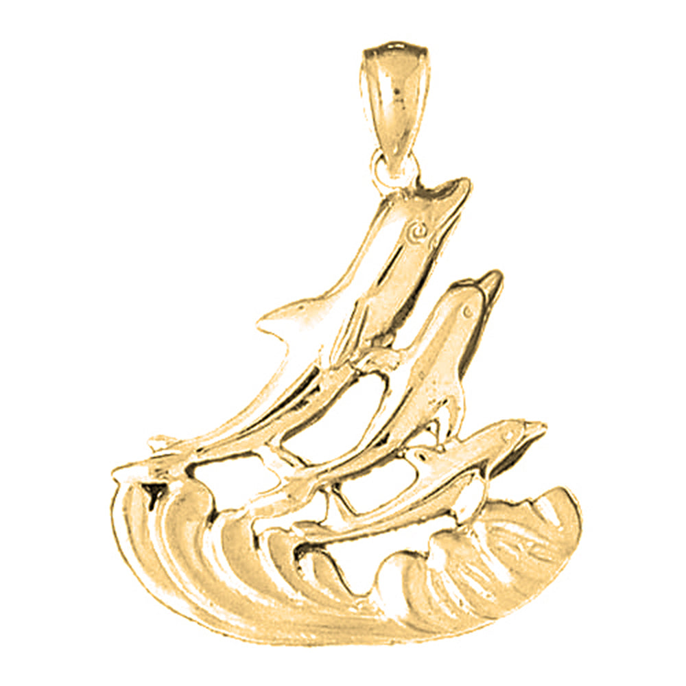 Yellow Gold-plated Silver Dolphins Jumping Through Hoop Pendant