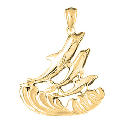 Yellow Gold-plated Silver Dolphins Jumping Through Hoop Pendant