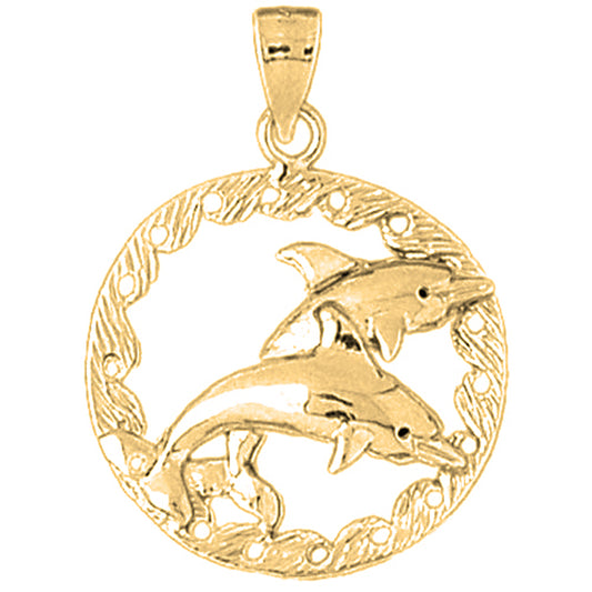 Yellow Gold-plated Silver Dolphins Jumping Through Hoop Pendant