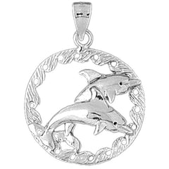 Sterling Silver Dolphins Jumping Through Hoop Pendant