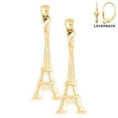 Sterling Silver 31mm Eiffel Tower Earrings (White or Yellow Gold Plated)
