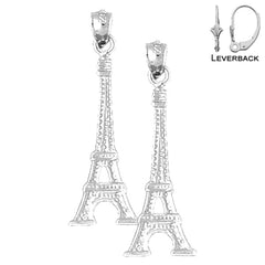Sterling Silver 31mm Eiffel Tower Earrings (White or Yellow Gold Plated)