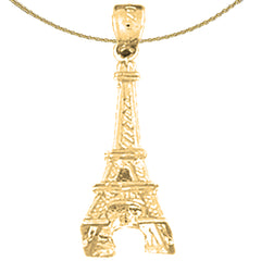 Sterling Silver 3D Eiffel Tower Pendant (Rhodium or Yellow Gold-plated)