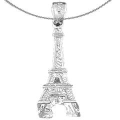 Sterling Silver 3D Eiffel Tower Pendant (Rhodium or Yellow Gold-plated)