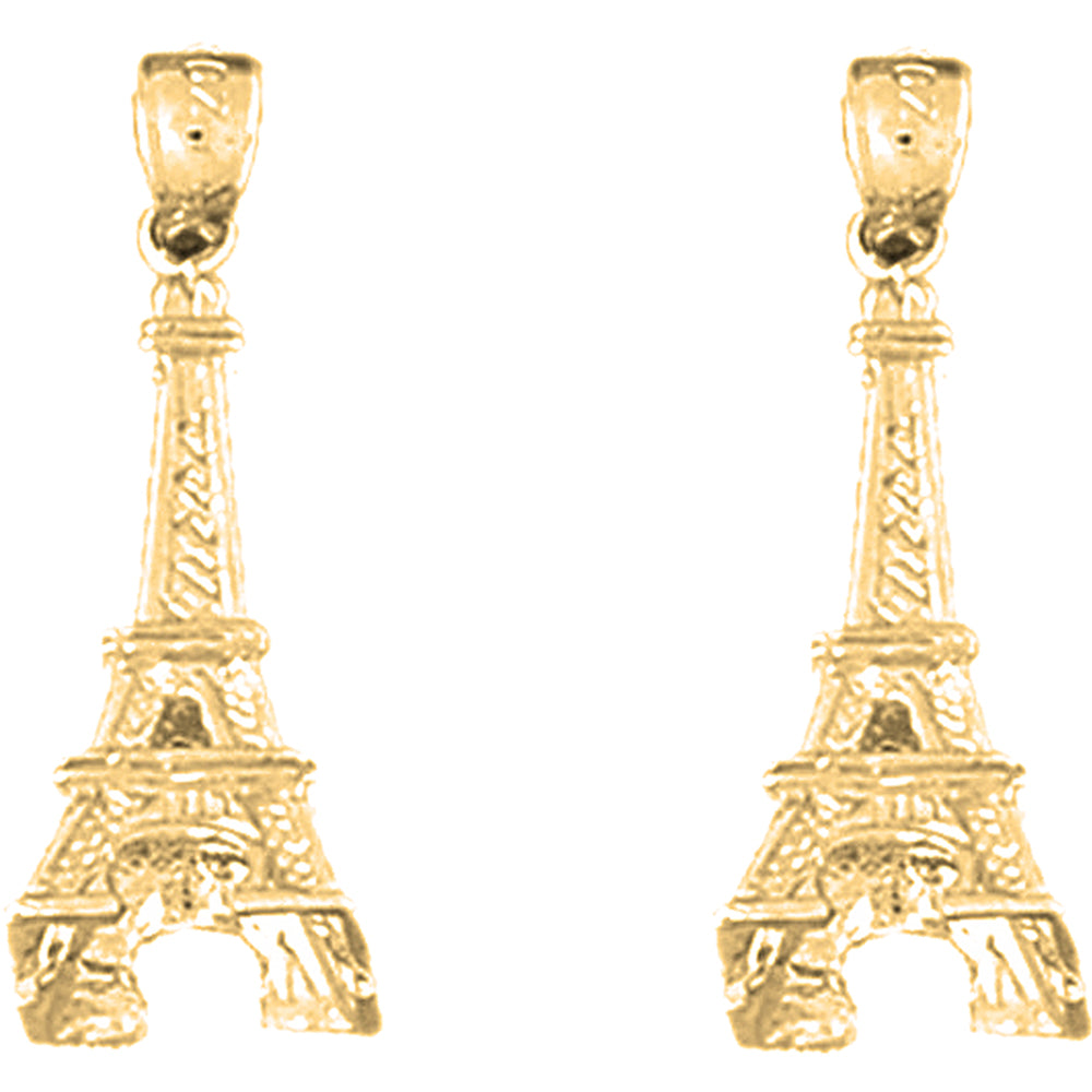 Yellow Gold-plated Silver 25mm 3D Eiffel Tower Earrings