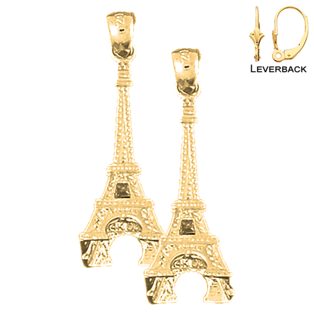 14K or 18K Gold 32mm 3D Eiffel Tower Earrings