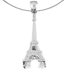 Colgante de plata de ley con forma de Torre Eiffel en 3D (chapado en rodio o oro amarillo)