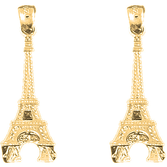Yellow Gold-plated Silver 32mm 3D Eiffel Tower Earrings