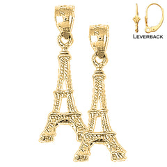 Sterling Silver 26mm 3D Eiffel Tower Earrings (White or Yellow Gold Plated)