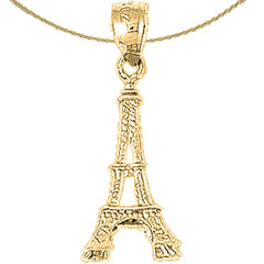 Sterling Silver 3D Eiffel Tower Pendant (Rhodium or Yellow Gold-plated)