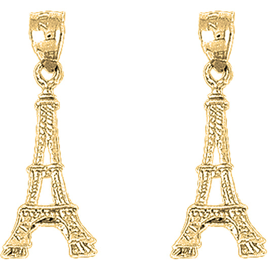 Yellow Gold-plated Silver 26mm 3D Eiffel Tower Earrings