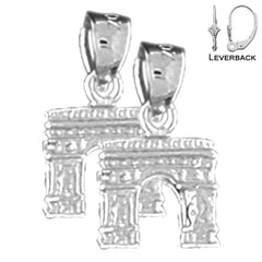 Sterling Silver 15mm 3D Arc De Triomphe Earrings (White or Yellow Gold Plated)