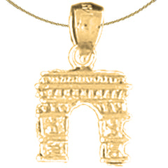 Sterling Silver 3D Arc De Triumph Pendant (Rhodium or Yellow Gold-plated)