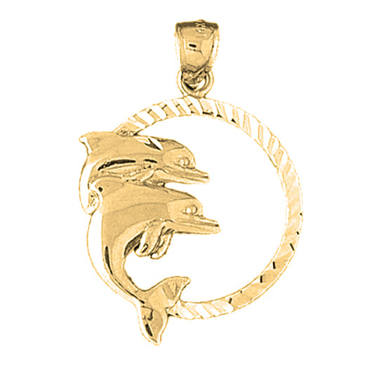 Yellow Gold-plated Silver Dolphins Jumping Through Hoop Pendant