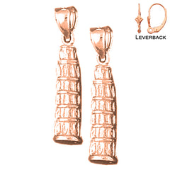 14K or 18K Gold 26mm 3D Leaning Tower Of Pisa Earrings
