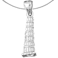 Colgante de plata de ley con forma de torre inclinada de Pisa en 3D (bañado en rodio o oro amarillo)